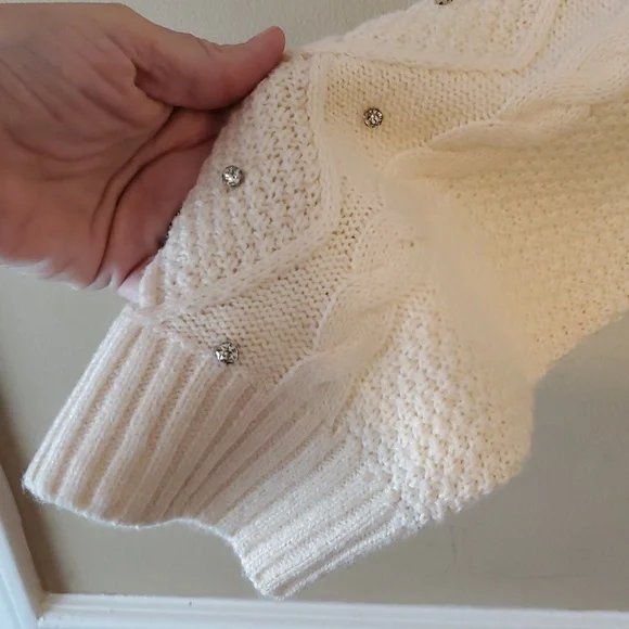 Torrid Cable Knit Cropped Cardigan With Rhinstones In Cream Size 3X - Picture 5 of 11